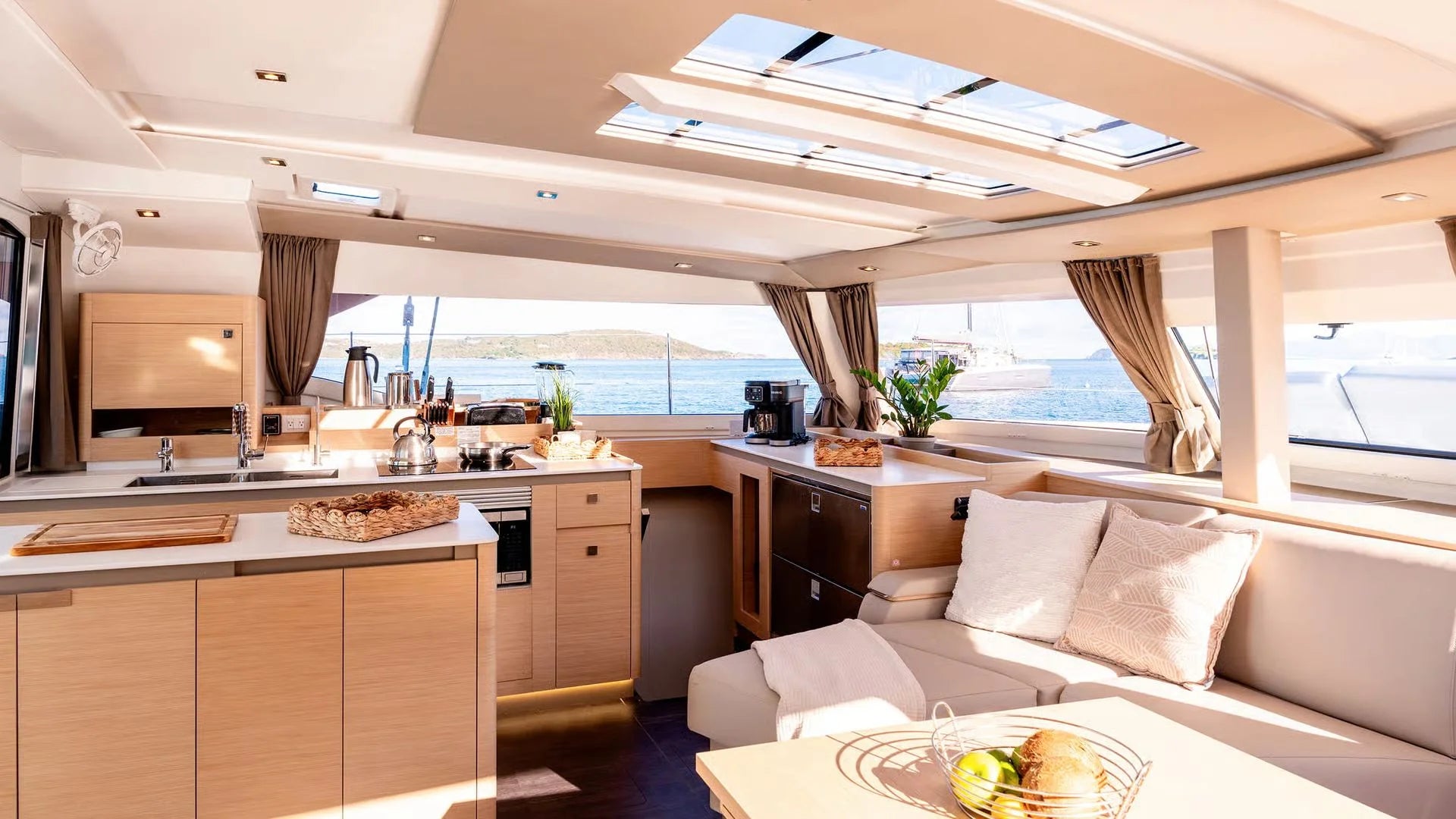 Modern luxury interior of the Aura 51 catamaran RivieraYachtExperience