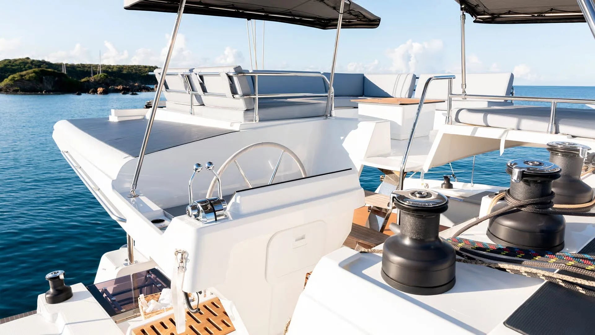 Luxury outdoor deck onboard the Aura 51 catamaran RivieraYachtExperience